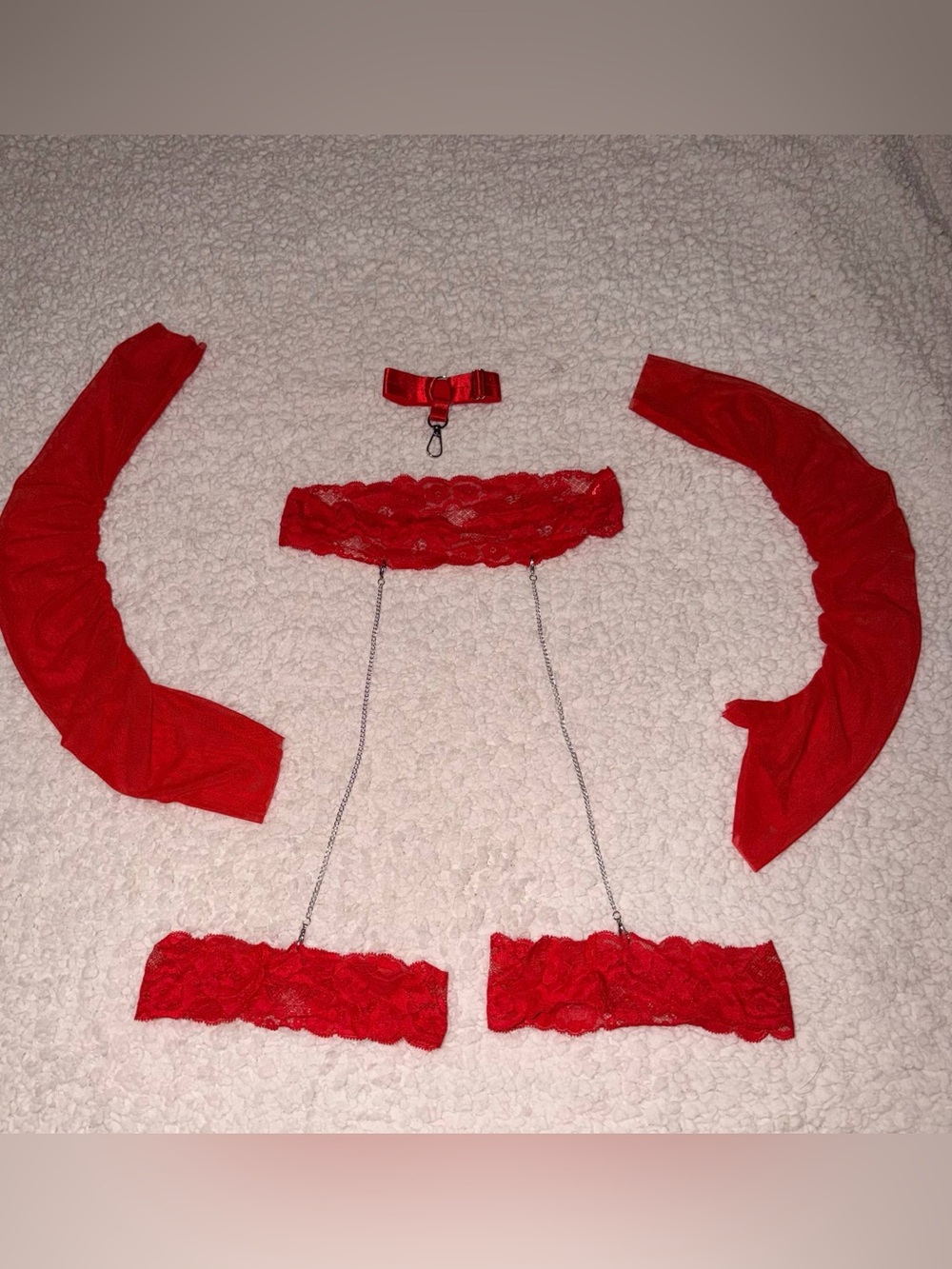 Red Lace Garter and Arm Sleeve Lingerie Set